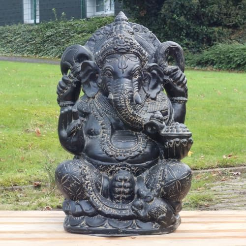 Oriental Galerie Stein Figur Ganesha Skulptur innen & außen Götterbote Ganapati Dekofigur Steinfigur Lavastein Grau GRC ca. 78cm