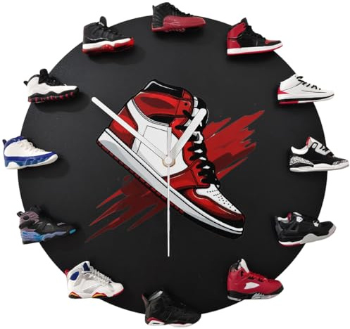 Orologio da parete decorativo con 12 mini scarpe da basket, orologio 3D da basket, regalo per uomini e donne amici (nero)