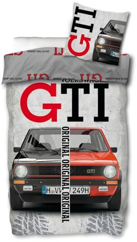 SkyBrands VW GTI Wende-Bettwäsche-Set 135x200 80x80 Baumwolle Bettzeug Golf 1 Volkswagen
