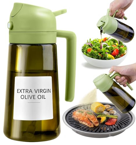 Lifhety Spray Huile Cuisine Dark Light-Blocking, 2 en 1 distributeur et pulvérisateur Huile d’Olive 16oz /470ml, verre Vaporisateur pour Cuisson, Air Fryer, BBQ (Vert)