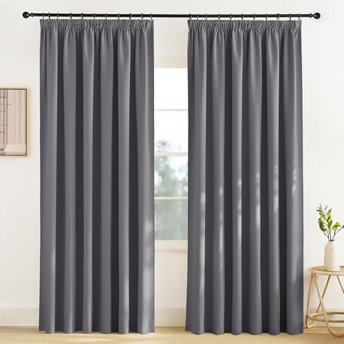 KGORGE Extra Breite Vorhänge Grau Wohnzimmer Thermo Vorhang Blickdicht Gardinen Verdunkelnd 2er Set Verdunkelungsvorhänge für Schienensystem 245 x 200 cm(HxB) Gardine Kräuselband Wohnzimmer