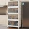 Storage Boxes with Lid, 4 Tier Plastic Storage Bins Stackable Storages Containers with Magnetic Doors & Wheels,Folding Storages Boxes for Home Dorm for Home Bedroom Kitchen,Office,Transparent black