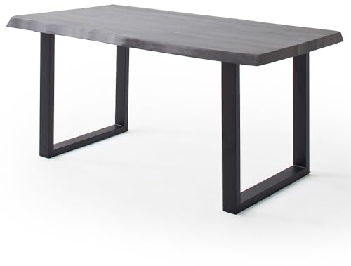 Lomadox Esszimmer Tisch Esstisch Massivholztisch 240x100 cm, Akazie massiv, grau sandgestrahlt, Massivholz/Echtholz, Metallgestell in U-Form, anthrazit lackiert