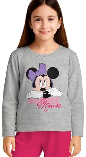 Disney Minnie Mouse Schlafanzug für Mädchen - Kinder Pyjama Set Langarm Oberteil mit Hose Grau/Pink