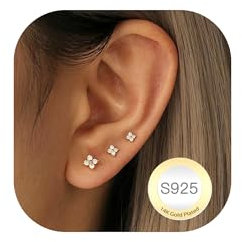 RAJPUTANA 3 Paare Kleine Ohrringe Gold für Damen Set Hypoallergen Ohrstecker Gold Zartes CZ Ohrstecker Ohrringe 925 Silber Set Schmuck Geschenke