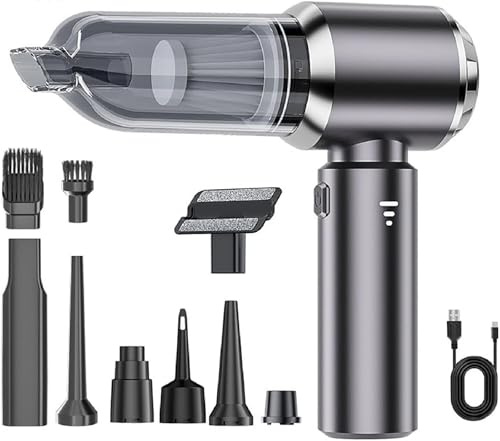 Portable blower and car vacuum cleaner, brushless pure copper motor, three-speed adjustment, USB charging handheld wireless vacuum cleaner, suitable for automobiles, home cleaning (Grigio argento)