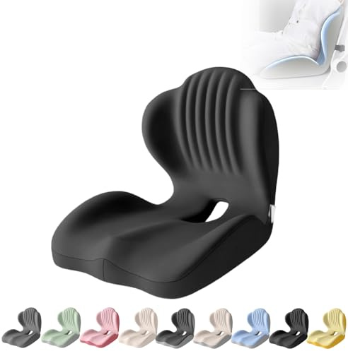 Memory Foam L-förmige integrierte Sitzkissen mit Lendenwirbelstütze, orthopädisches Bürostuhlkissen, ergonomisches Rücken- & Sitzkissen für Zuhause, Auto, Rollstuhl & Bürostühle (Schwarz)