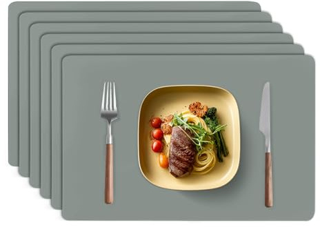TAZAMI Silikonmatte Malunterlage Tischsets Abwaschbar Platzsets Silikon | 6er Set 40x30cm Silikon Bastelunterlage hitzebeständig rutschfest spülmaschinenfest für Malen Basteln und Küche(Dunkelgrau)