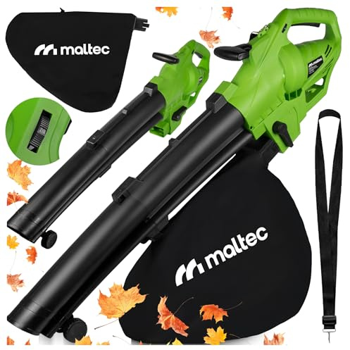Laubbläser Laubsauger MalTec Elektro Blätterbläse mit Schredder Häcksler Staubsauger 3500W 270km/h Gürtel Räder Fangsack 45 Liter