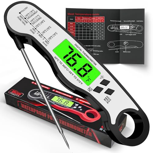 AWLKIM Digital Meat Thermometer Instant Read Food Probe for BBQ | Waterproof IP67 Backlit Digital Food Probe, 2-3 Sec Instant Read for Grill BBQ Oven Candy Baking - Black
