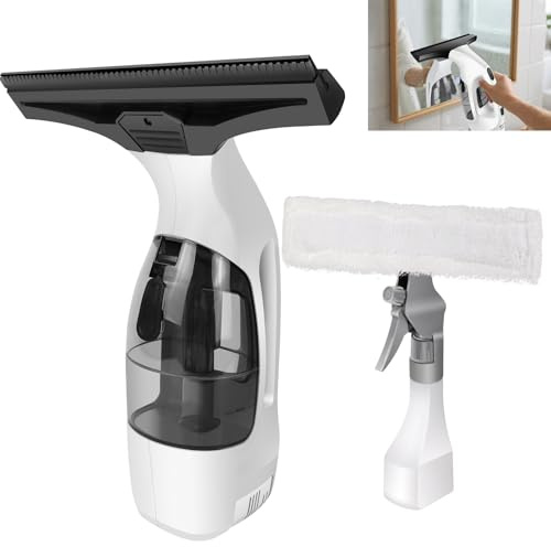 Window Vac Cleaner, Cordless Window Vacuum Cleaner, Rechargeable, with 30ml Spray Bottle, IPX4, Streak-Free Cleaning, 60Mins Working Time, Suitable for Windows, Tiles, Mirrors, Showers, Car