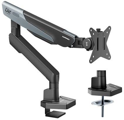 HUMANEX Monitor Arm for 17-40 Inch Screens, Height Adjustable, Max 12kg | Adjustable Monitor Mount with Quick Release VESA 75/100mm, Cable Management, Tilt Swivel Rotation, Grey