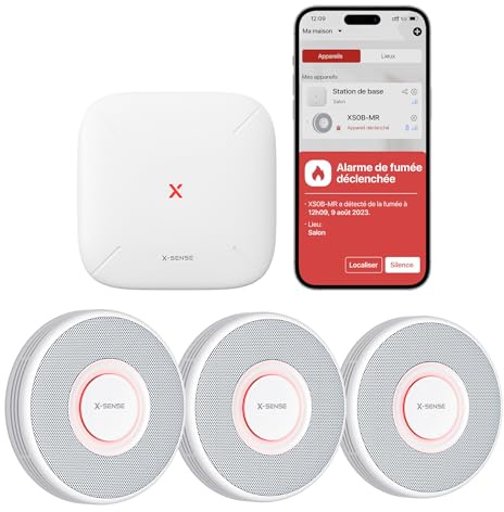 X-Sense Kit Détecteur de Fumée Connecté, Alertes Vocales FR, XS0B-MR31 | Pile Remplaçable, Mode Nuit, Compatible Home Assistant, et Notifications via l’Application