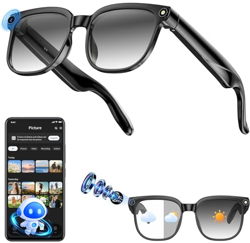 AI Smart Glasses, 8MP Anti Shake AI glasses, 300mAH/BT Call Camera Glasses, Smart Glasse with Video Recording/Music Playback/Audio Recording/Online Translation/GPT Object Recognition(Dark Lenses)
