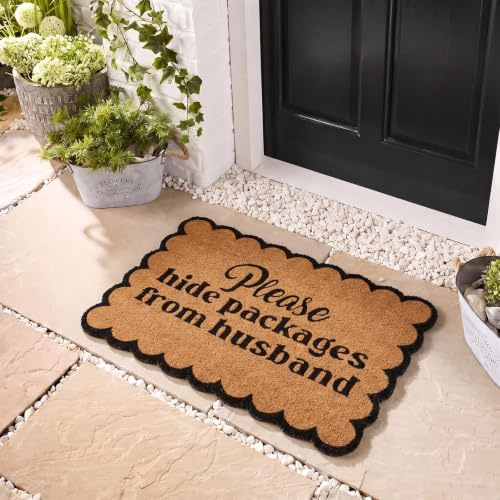 OHS Door Mat Outdoor Indoor Scallop Welcome Mat, Brown/Black - 40 x 60cm | Stylish Coir Door Mats Non-Slippery Heavy Duty Washable Door Mat Dirt Trapping Doormat Front Doors Entrance Rug