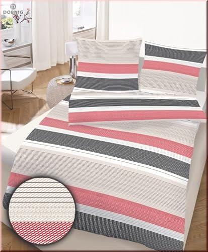 Feinbiber Bettwäsche 135x200 cm Dessin 17743-404 Streifen rot made in Germany Markenware von Ido Homewear
