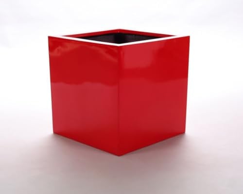 Elegant Einrichten Blumenkübel Fiberglas quadratisch 30x30x30cm Hochglanz rot.
