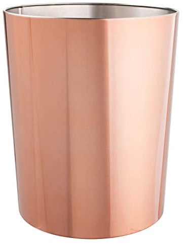 mDesign Metal Wastepaper Bin — Stainless Steel Bathroom Trash Can — Rubbish Basket for Home and Office — Rose Gold