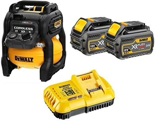 DEWALT DCC1054T2-QW - Compresor neumático XR FLEXVOLT 54V de 9,5L sin aceite con 2 baterías 54V/18V Li-Ion 6,0Ah