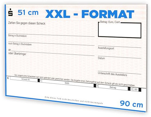 Litfax Spendenscheck XXL - Sparkasse Bankenscheck, 90x51 cm (1er Pack) - Stärke 3mm - Flexibel beschreibbar - Witterungsbeständig - PR Scheck - Riesenscheck - für Veranstaltungen - Scheck Groß