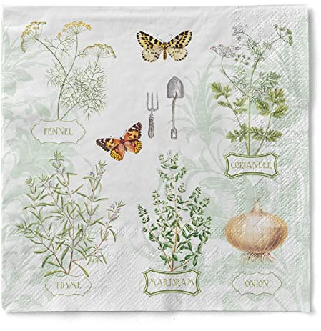 Sovie HOME Servietteaus Tissue | Fresh Herbs | Kräuter Küchenkräuter Gartenkräuter Natur | 33 x 33 cm | 20 Stück