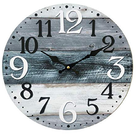 Rebecca Mobili Orologio A Parete, Orologio Tondo, Bianco Grigio Blu, Legno MDF, Stile Vintage, da Arredamento Cucina Soggiorno - Misure Ø 33,8 cm x P 4 cm - Art. RE6462