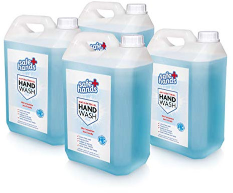 Safe Hands | Hand Wash Liquid Soap | Unfragranced | 5 Litre Refill (4 Bottles) Bulk Buy | Antibacterial & Antiviral | Cleans and Protects Hands | Kind to Skin | Tested & Certified