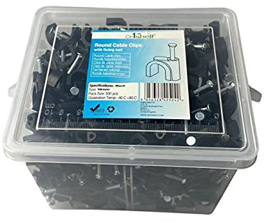 Black Round Cable Clips K-Type Trade Box, 10mm- 500 Pieces