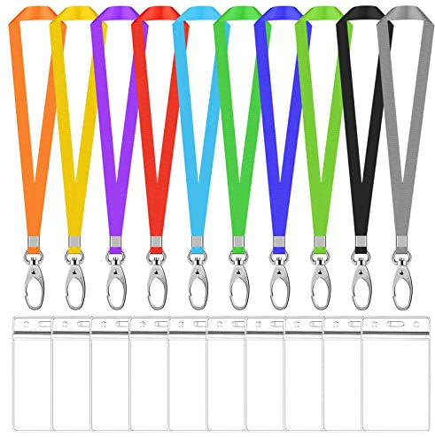 10 Sets Porte Badge avec Cordon Cou, Étanche Transparent ID Carte Porte et Nylon Tour de Cou avec Crochet Pivotant, Nom Porte Badge avec Sangle Cou pour Bureau École Exposition (Multicolore, Vertical)