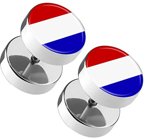 Taffstyle Runde Ohrringe Ohrstecker Fake Piercing Ohr Plug Flesh Tunnel Platte Stecker Fussball EM & WM Länder Flagge Fanartikel Kroatien