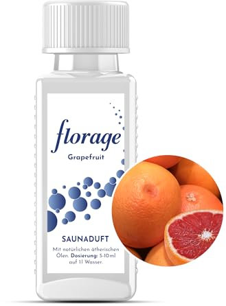 Florage 100ml Saunaaufguss GRAPEFRUIT - 50 Jahre Erfahrung als deutsche Duftmanufaktur, hochergiebiges Aufgussmittel für die Sauna, viele Aufguss Düfte, vegan und ohne Tierversuche, auch als Set