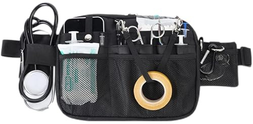 Nurse Utility Organizer Fanny Pack Hip Bag Waist Pack Pouch Case with Multi-Compartment and Tape Holder for Medical Scissors Care Kit Tool (Black)
