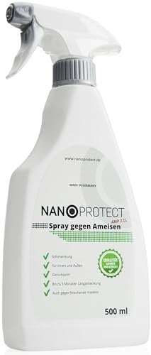 Nanoprotect Spray gegen Ameisen | 0,5 Liter Sprühflasche | Schnell- und Langzeiteffekt | Ameisenabwehr Innen und Außen | Geruchloses Ameisenspray auf Wasserbasis