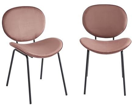 BAÏTA Lot de 2 chaises Velours Rose Pieds métal Noir