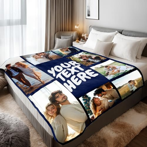 Stepdiy Decke mit 8 Fotos und Text 150x200cm, Decke Personalisiert mit Fotos für Mama Papa Oma, Fotodecke mit Eigenem Fotos für Personalisierte Geschenke