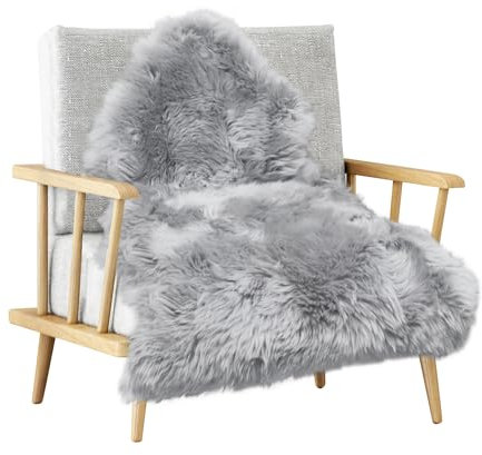 MH MYLUNE HOME Lammfell Teppich Schaffell Echt Groß 85cm x 50cm Schafsfelle Weiche Flauschige Decke Sitzfell Bett Vorleger oder Matte für Wohnzimmer Stuhl Sofa