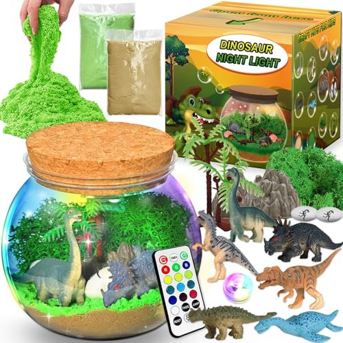 Dinosaur Toys for Boys Terrarium Kit, Novelty Light Up Dino Kid Crafts for 3 4 5 6 7 8 9+ Years Old Boys, Make Your Own Dinosaur Night Light with Timing Remote Control, DIY Creative Dino Toys