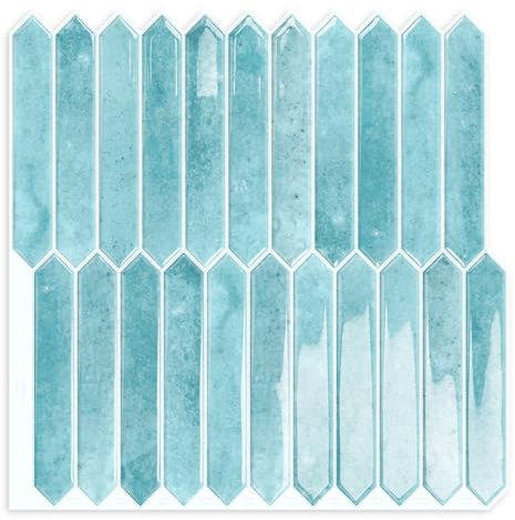 Blue Long Hexagon Tile Peel and Stick Backsplash, 10 Sheets Self-Adhesive Wall Tiles Stick on Back Splash for Kitchen, Bathroom, Fireplace,RV(12×12)