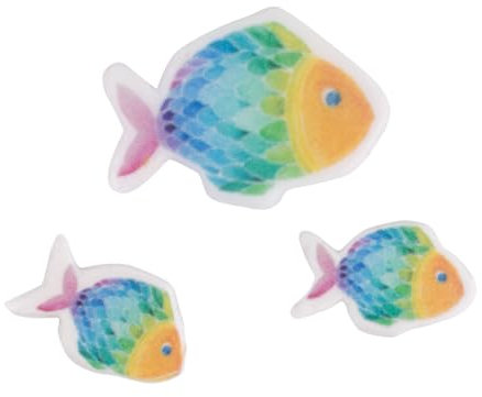 Rayher Wachsmotiv Regenbogen Fisch, Regenbogen, 2,3x1,6cm + 3,7x2,5cm, SB-Btl. 3Stück, 31651990