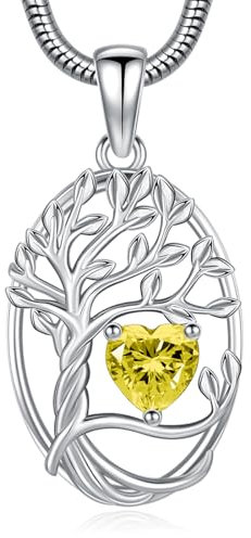 Eusense Collier Arbre de Vie Pendentif Pierre de Naissance Novembre Collier Coeur Cuivre Pendentif Arbre de Vie Bijoux Cadeau pour Femmes Dames Filles