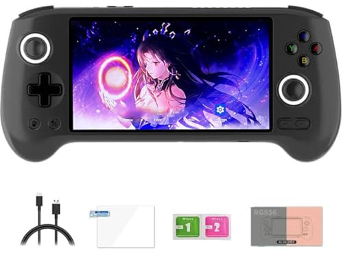 RG556 Console di gioco portatile retrò, Android 13 Unisoc T820 da 5,4 pollici, schermo AMOLED da 5,4 pollici, supporto WiFi per videogiochi, per adulti e bambini (4+128G)