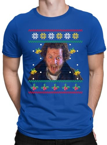 Marv Kevin Allein zu Haus - Weihnachten Ugly Sweater Herren T-Shirt, Blau, M