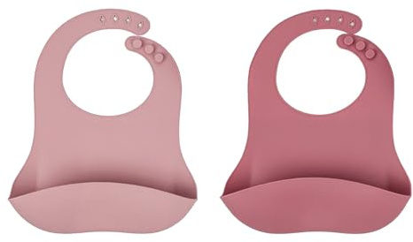 CCAIPU 2 stycken silikonhaklappar, mathaklappar med uppsamlingsbricka, vattentäta justerbara tvättbara babyhaklappar, BPA-fria för spädbarn, pojkar och flickor, Rosa/Mörkrosa, En Storlek