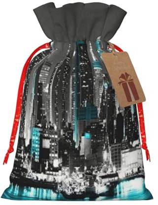 New York Gemälde, Weihnachts-Kordelzug, Jute-Geschenktasche, umweltfreundliche Verpackung für Urlaubsgeschenke