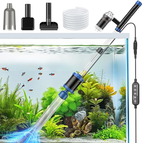 Suness Electric Fish Tank Vacuum Gravel Cleaner: 36W Aquarium Vacuum Gravel Cleaner with Strong Suction for Automatic Change Water Remove Dirt Wash Sand Water Shower and Water Circulation, Timed Off