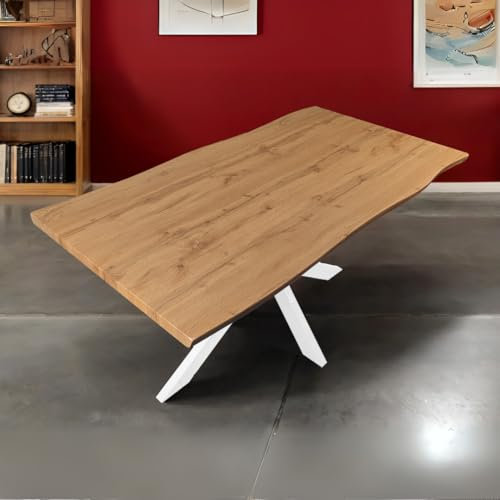 Bett11 Esstisch 200x100 cm Holz 40mm Eiche-Optik, Spider Gestell weiß, Baumkantentisch aus Holz, Casa Massiva