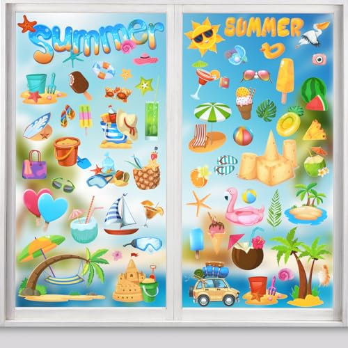 Sommer Fensteraufkleber,Fensterbilder Selbstklebend Sommer Deko,Fensteraufkleber Sommer Kinder Fensterbilder Wiederverwendbar Sommer (Farbe 9PCS)