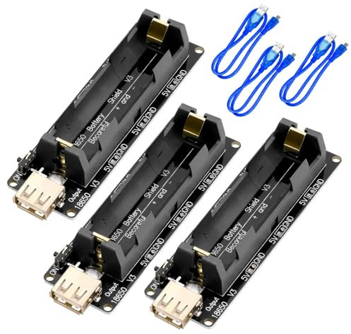 Pack of 3 18650 Battery Expansion Shield V3 Micro USB Port, Supports Micro 5V/2A 3V/1A Output V3 Battery Protection with Cable, Compatible with Arduino, Raspberry Pi, Wemos