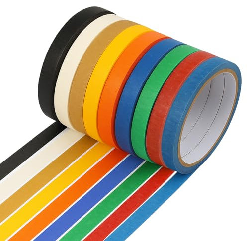 Mewtush 9 Rolls Kreppband Bunt Abklebeband Regenbogen masking, 8mm x 10m Washi Tape Set,Klebeband Bunt Regenbogen Masking Tape Kreppband DIY Handwerk Papier Dekorativ Für Kinder Lehrer Maler