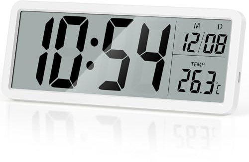 Tenflyer LCD Digital Wall Clock, 8.5'' Large Digital Wall Clock with Time | Temperature, Date Display, Battery or USB Operated Modern Wall Clocks,Wall and Table Clock for Bedroom, Livingroom, Office